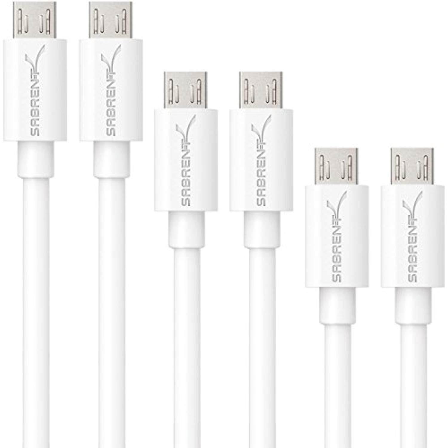 Sabrent 6-pack 22 AWG Premium 3ft Micro USB Cables High Speed USB 2.0 - White (CB-M63W)