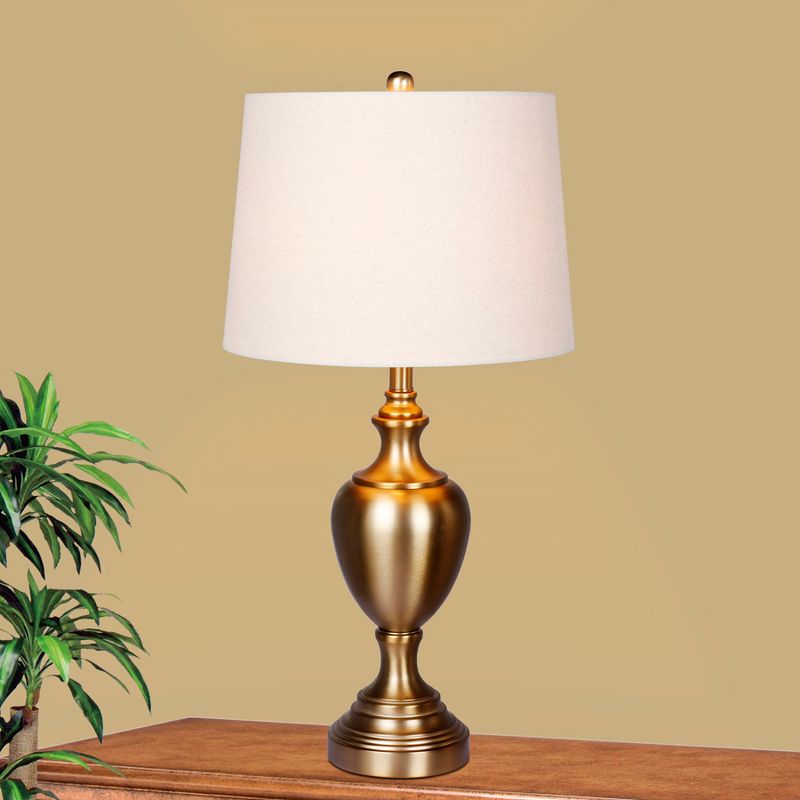 2pk Pedestal Base Metal Table Lamps in Plated Antique Gold  - Fangio Lighting