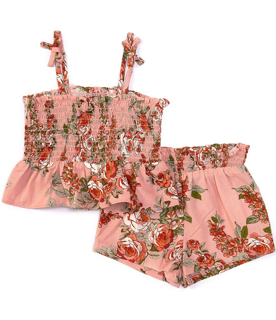 Bonnie Baby Baby Girls 12-24 Months Floral Smocked Tank Top & Shorts Matching Set