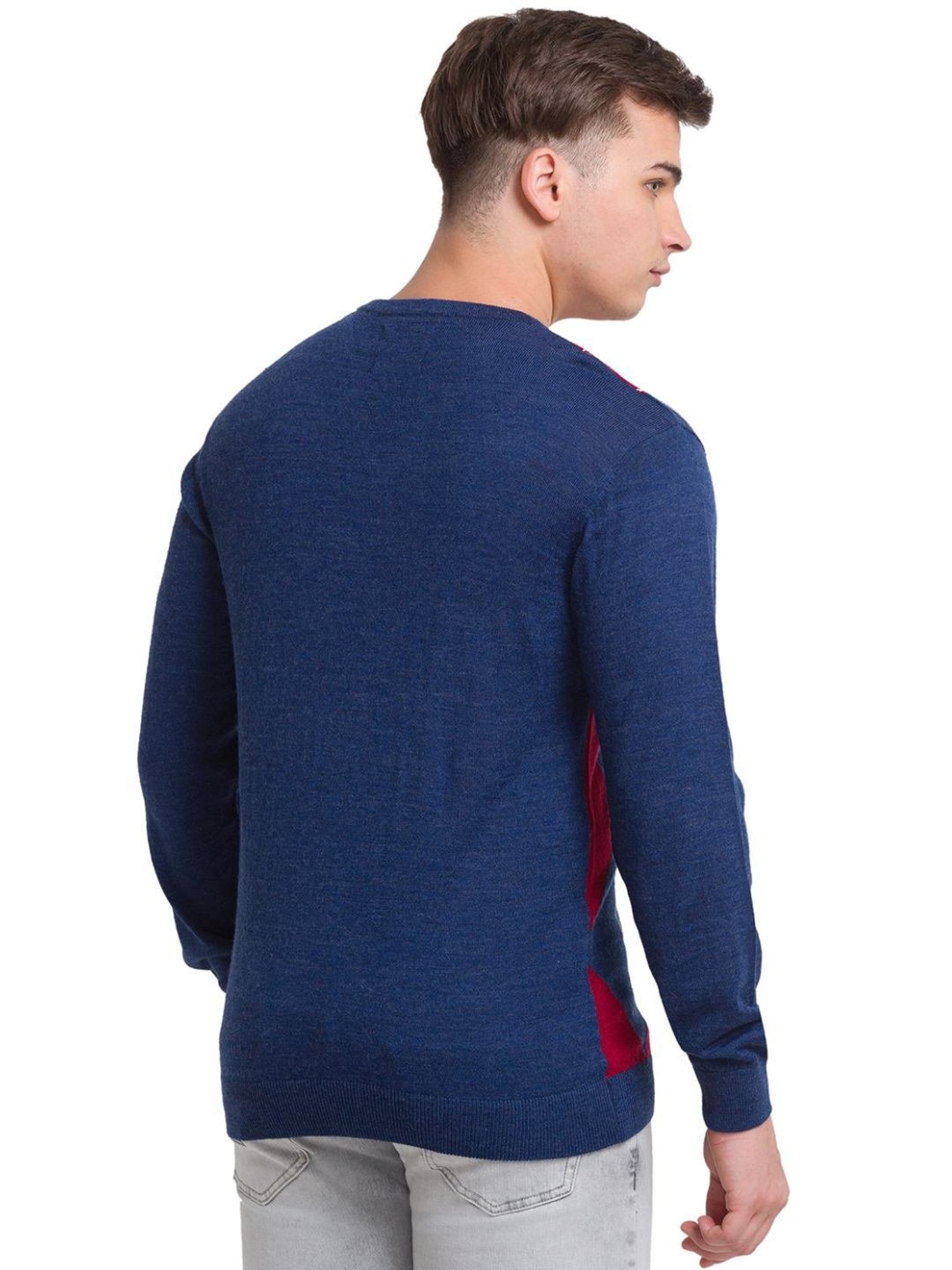 ColorPlus Blue Tailored Fit Self Pattern Sweater
