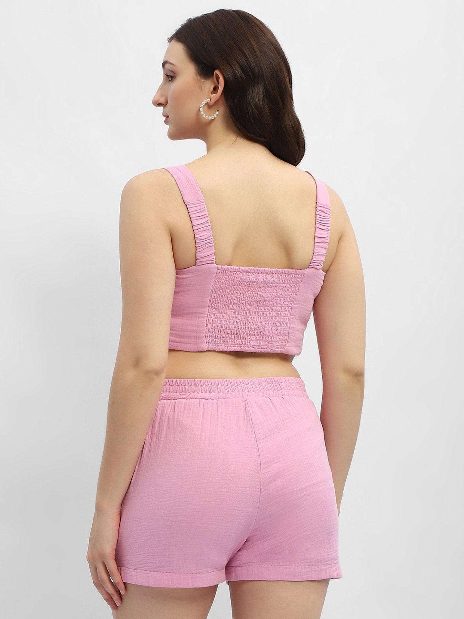 MADAME Pink Cotton Regular Fit Crop Top