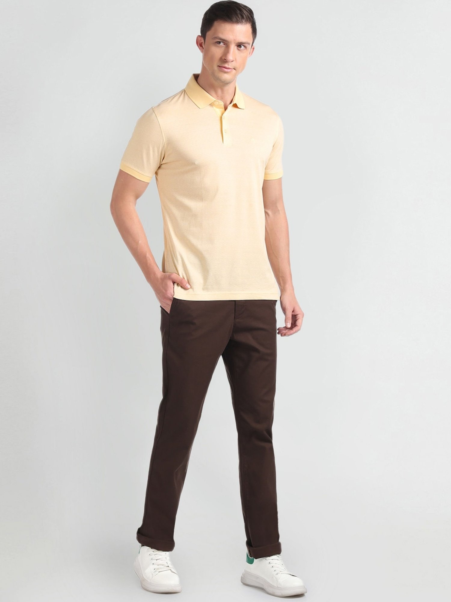 Arrow Yellow Cotton Regular Fit Polo T-Shirt