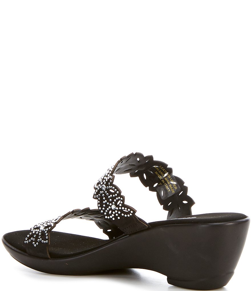 Onex Stacey Banded Floral Embellished Leather Slide Sandals