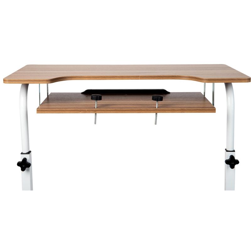 Mind Reader Adjustable Height Rolling Laptop Desk with Pull Out Shelf, White, Wood