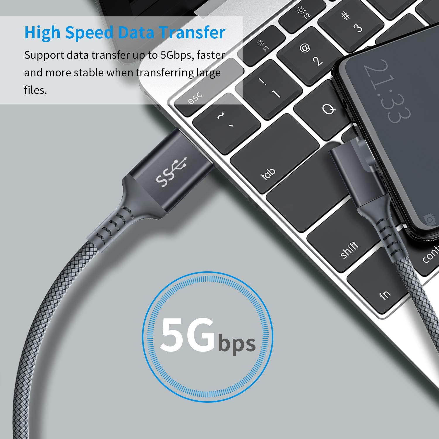 VR Link Cable 16FT/5M Compatible for Oculus Quest 2, USB 3.0 to USB Type C High Speed Data Transfer & Fast Charging USB C Cable Compatible for VR Headset Quest Headset and Gaming PC (16feet, Gray)