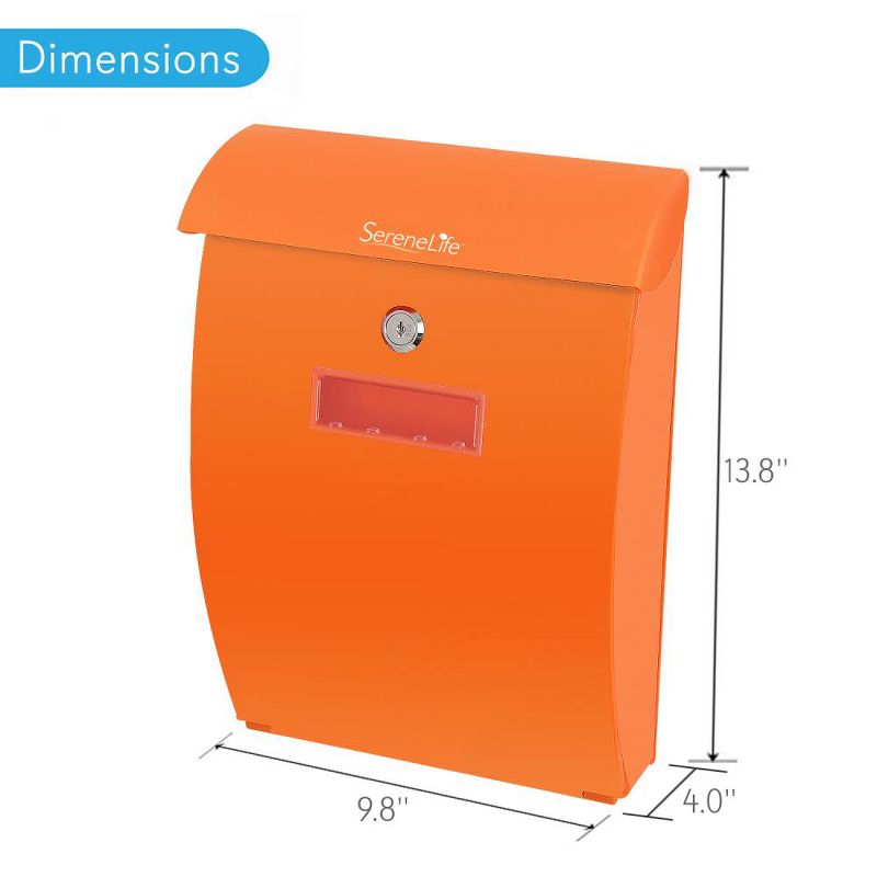 SereneLife SLMAB35 Home Indoor Outdoor Reinforced ABS Plastic Wall Mount Secure Locking Mailbox Magazine Newspaper Holder with Keys, Orange (2 Pack)