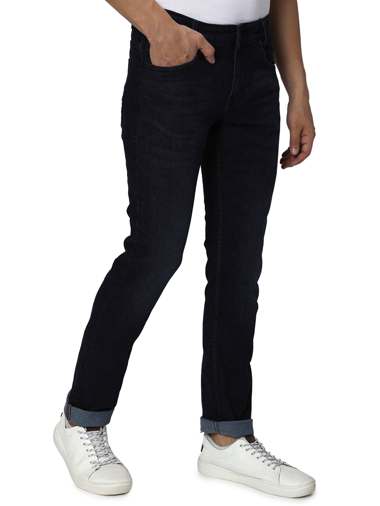 Mufti Dark Blue Slim Fit Lightly Washed Jeans