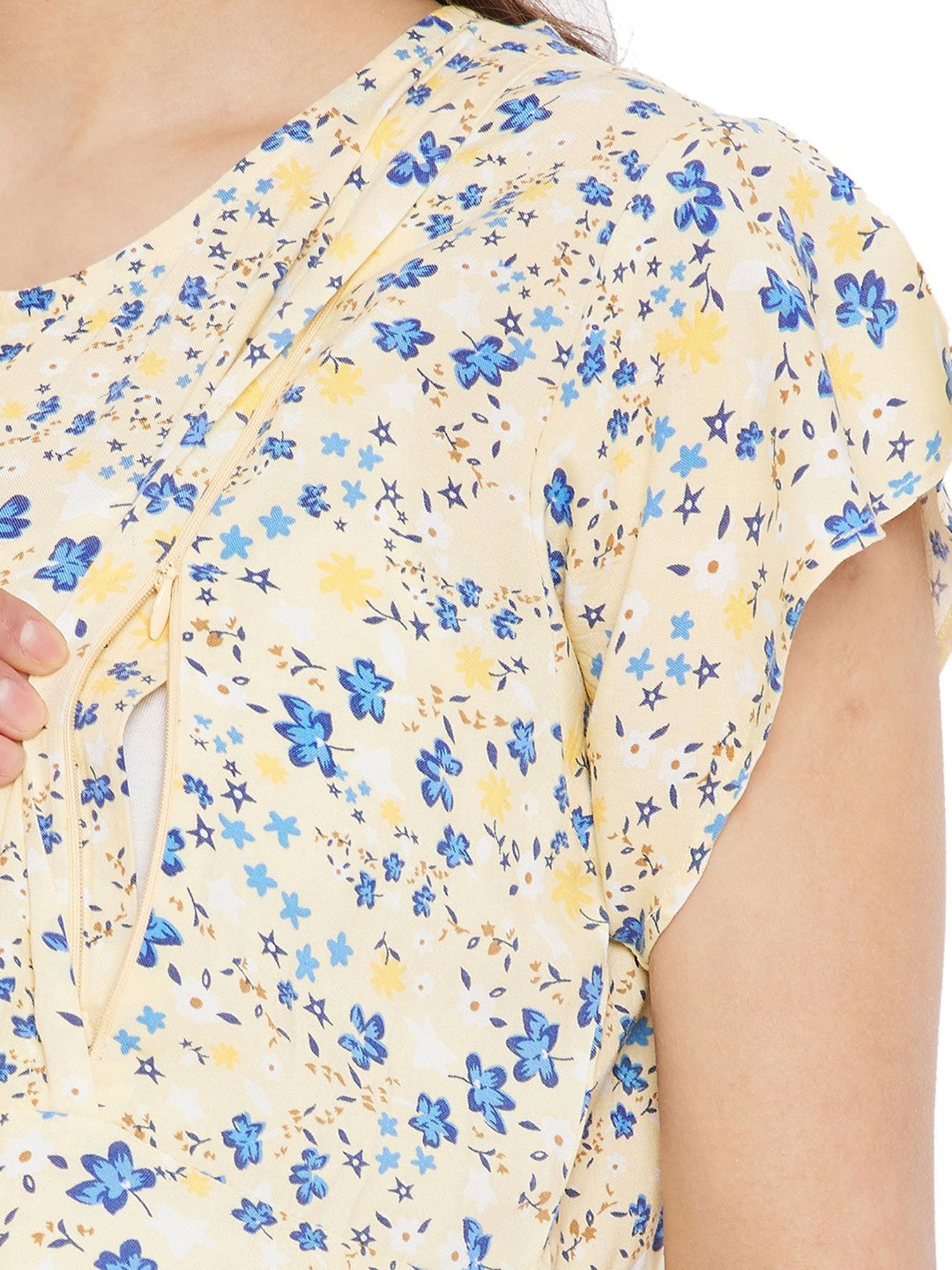 Hypernation Yellow Floral Print Maternity Night Dress