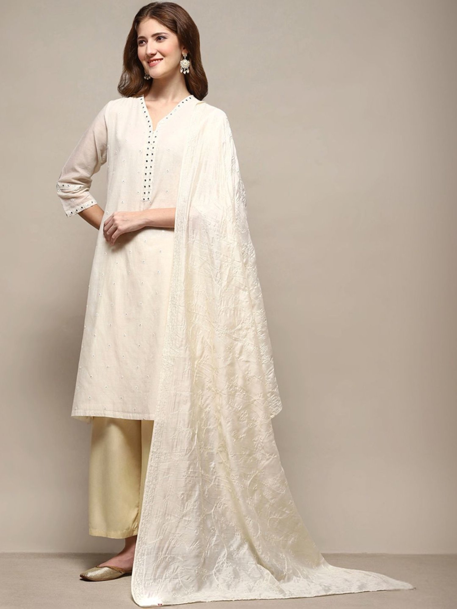 Biba Off-White Embroidered Dupatta