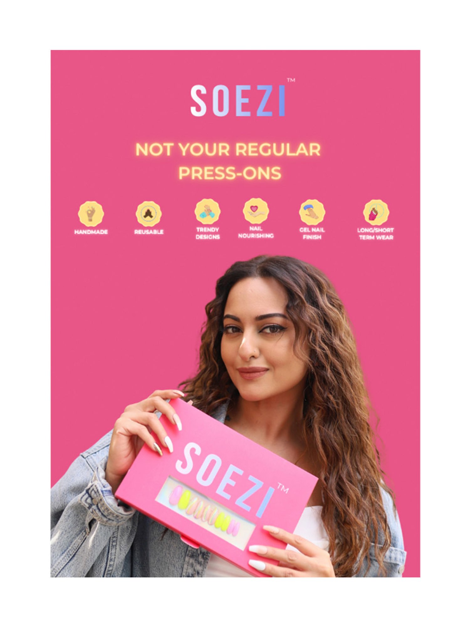 SOEZI Pink Eye Reusable Press On Nails - Application Kit