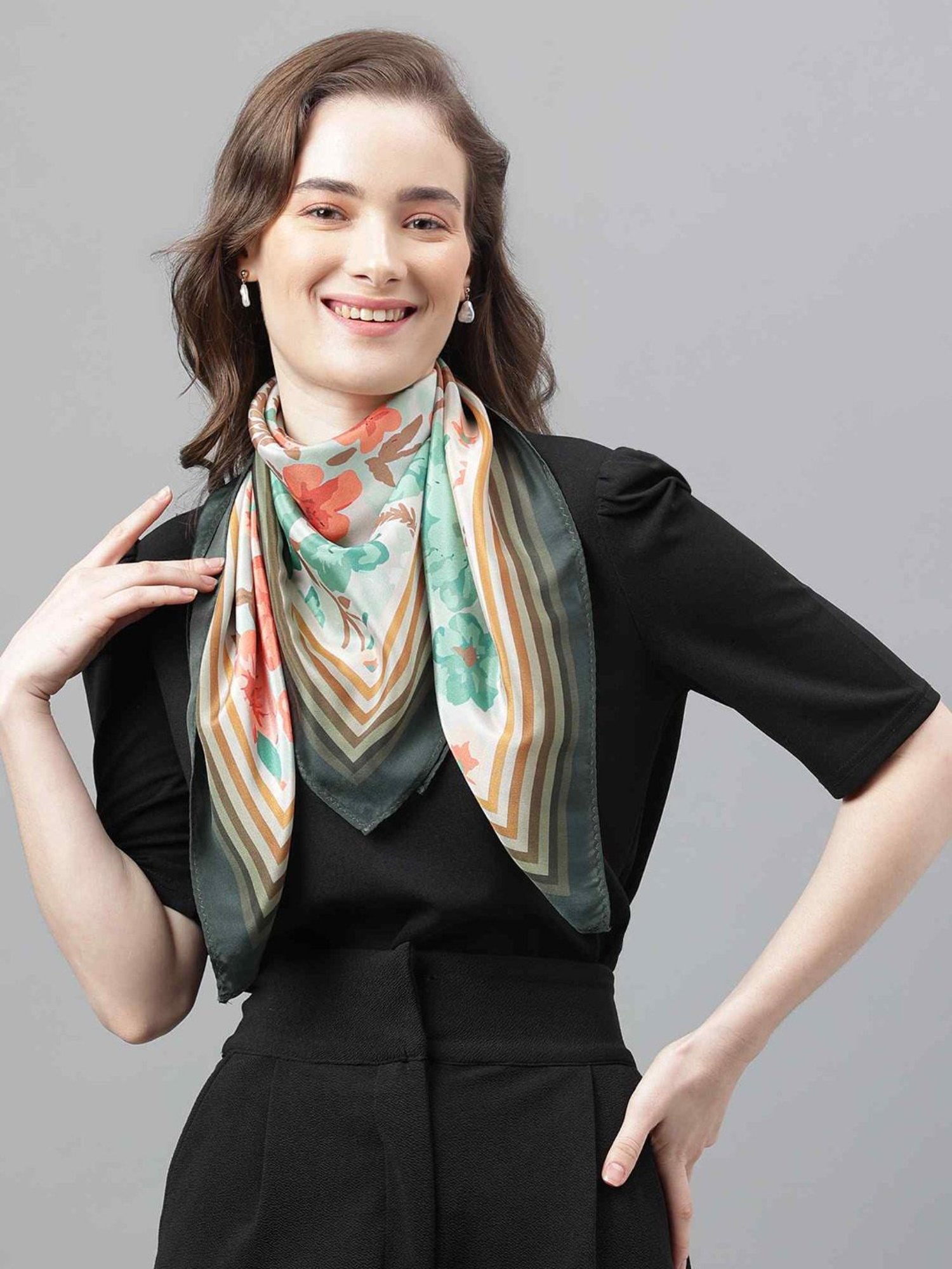 Tossido Multicolor Floral Scarf & Bag Scarf Set