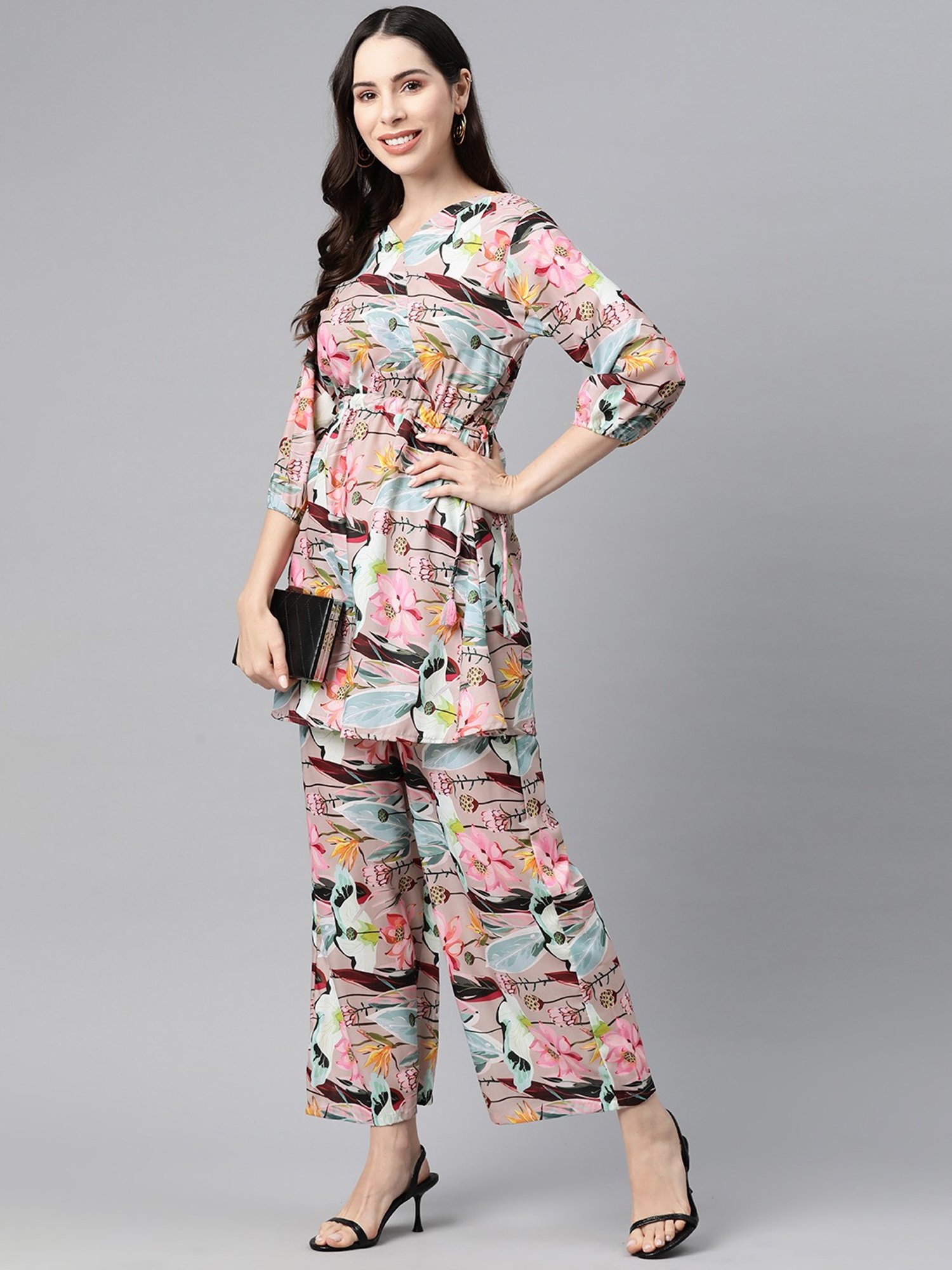 READIPRINT FASHIONS Multicolored Floral Print Tunic Pant Set