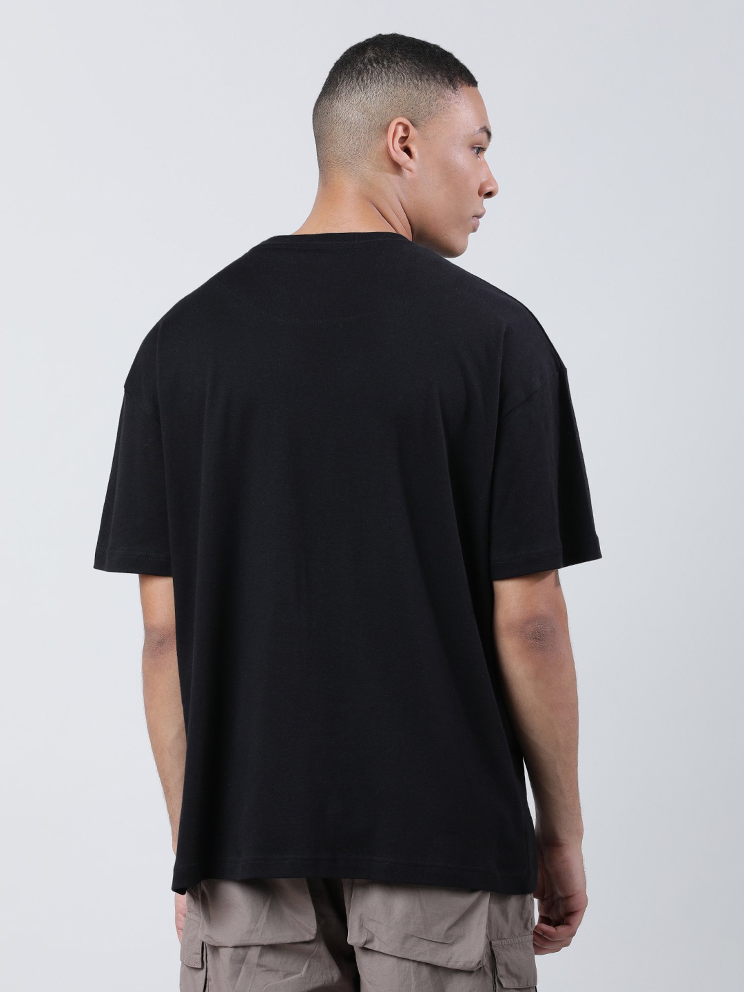 Bene Kleed Black Loose Fit Printed Cotton Crew T-Shirt