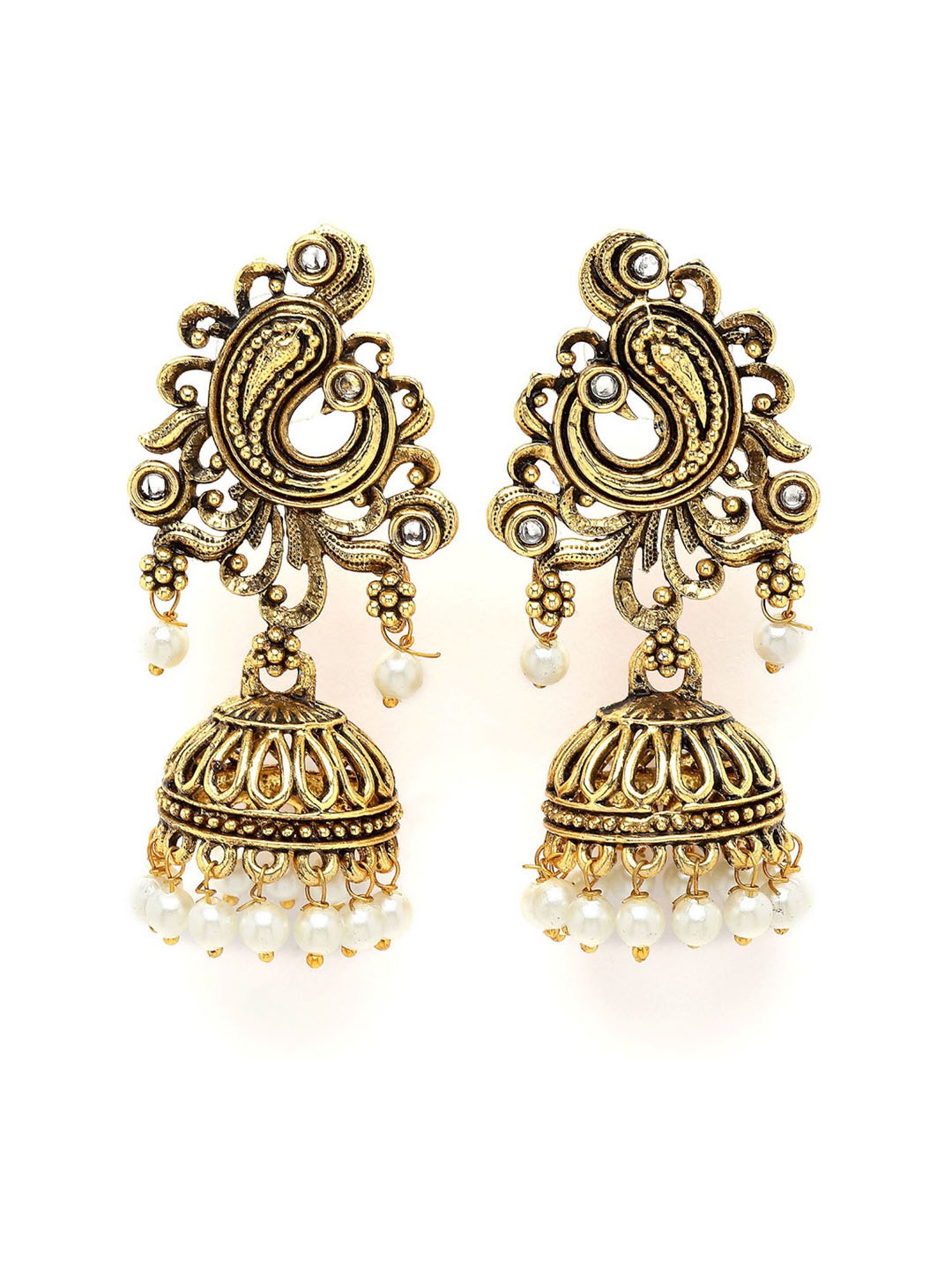 Karatcart Antique Gold Plated Pearl Studded Jhumki Earrings for Women