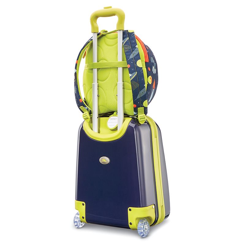 High Sierra Teddy Buddy 2 Piece Luggage Set with Wheels on Hard Rolling Suitcase & Carry Backpack Bag for Boy or Girl Toddler Kids Travel, Navy