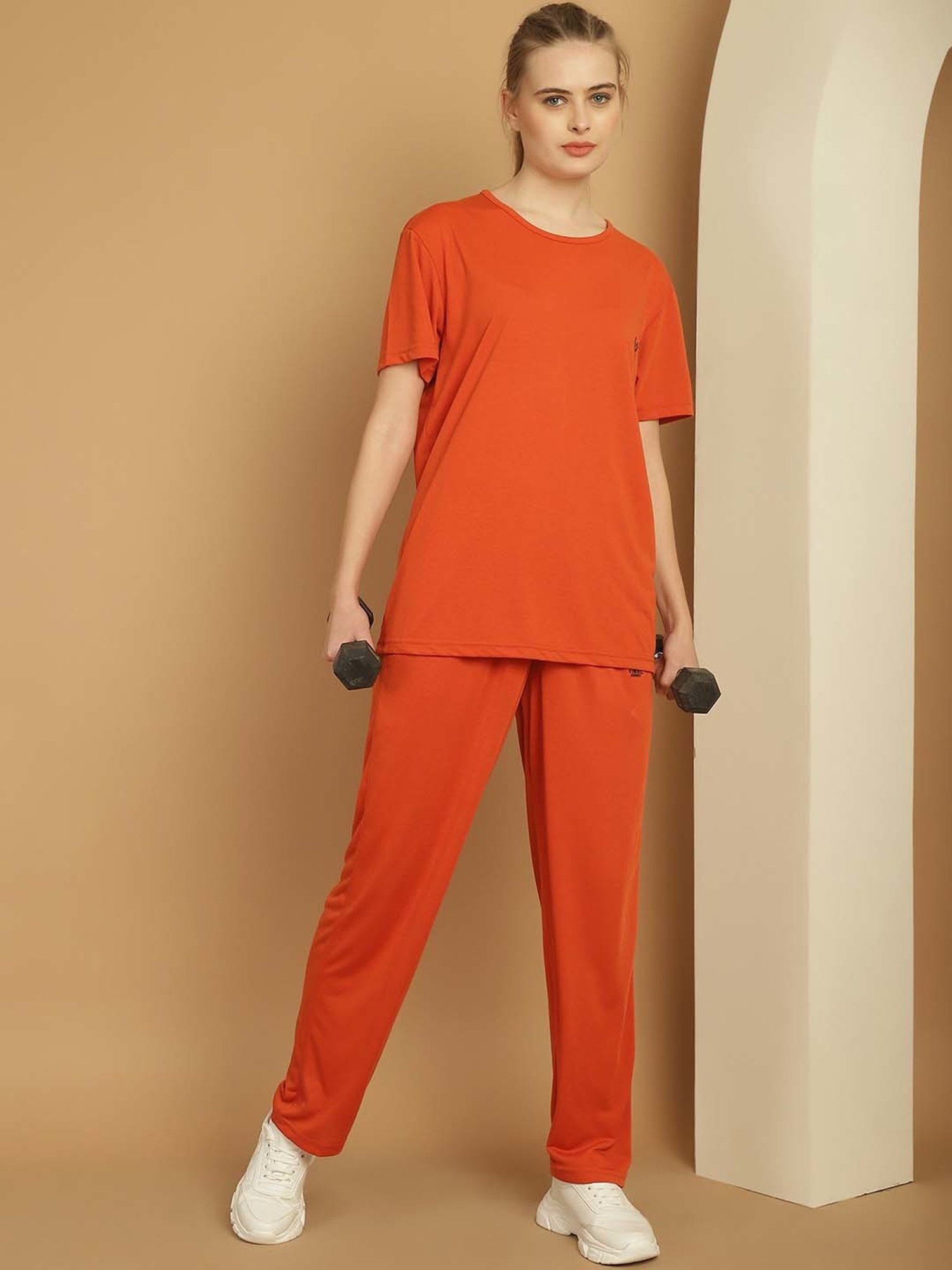 Vimal Jonney Orange Cotton Sports T-Shirt Track Pant Set