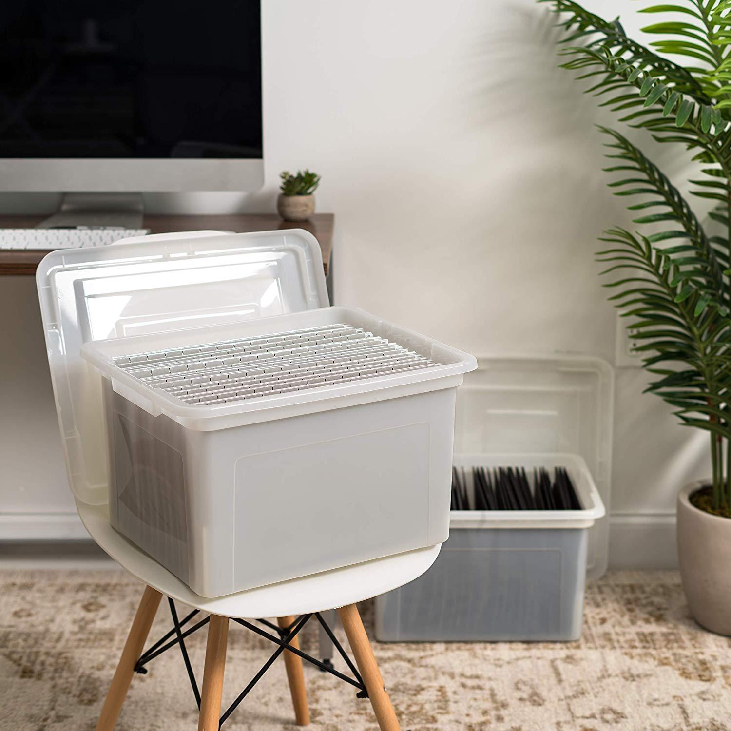 IRIS FB-21EE Dual Purpose Letter and Legal Size File Box, 4 Pack, Pearl