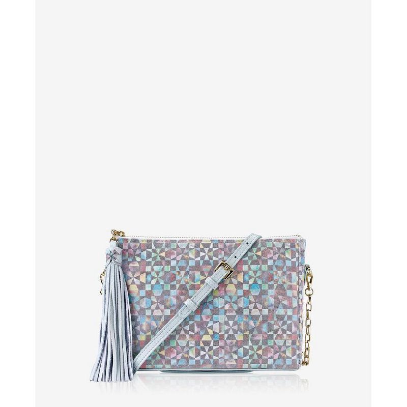 VR NYC Magnetic Strap Closure Mosaic Design Denim Laser Cut Crossbody Bag - Blue