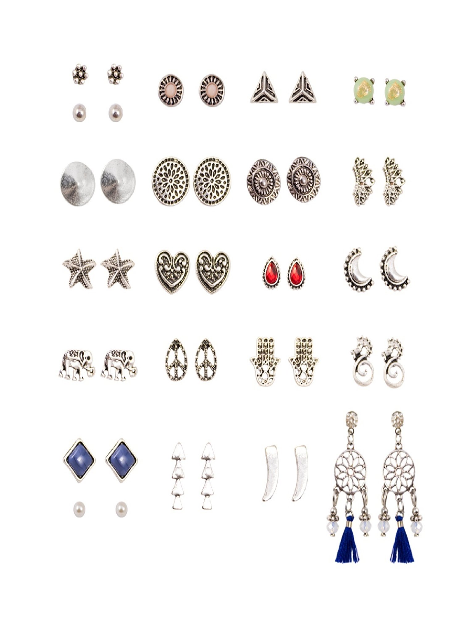 Jewelz Fashion Silver Stud Earring Set for Women & Girls Pack of 22