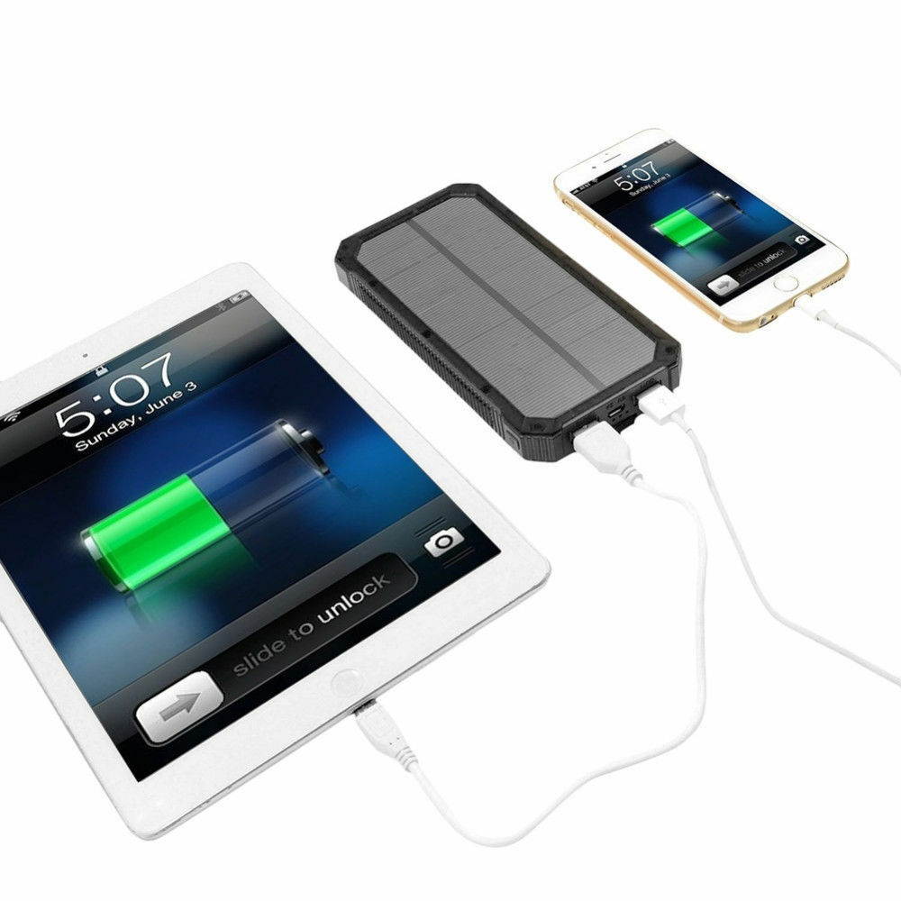Waterproof 9000000mAh Portable Solar Charger Dual USB Battery Power Bank Black