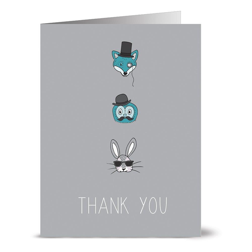 72 Note Cards - Funky Forest Friends - 6 Designs - Blank Cards - Gray Envelopes Included