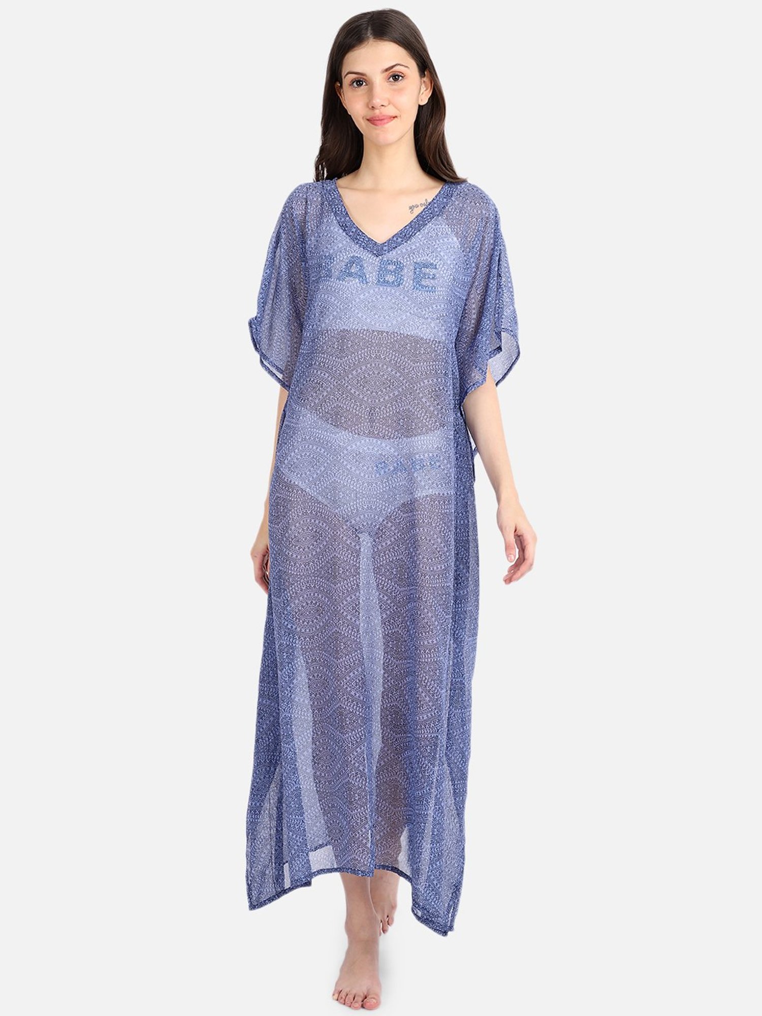 Erotissch Blue Printed Beachwear Cover-Up Kaftan