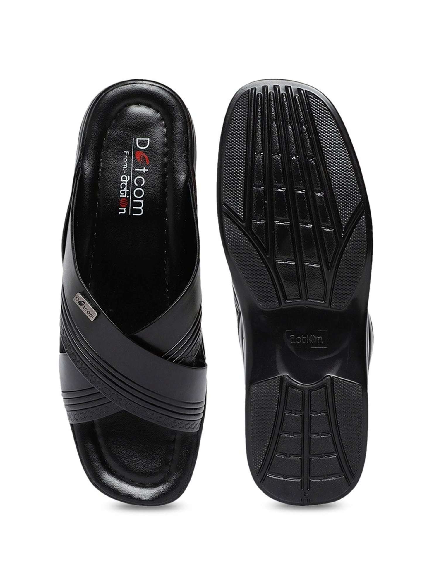 Action Men's Black Cross Strap Sandals