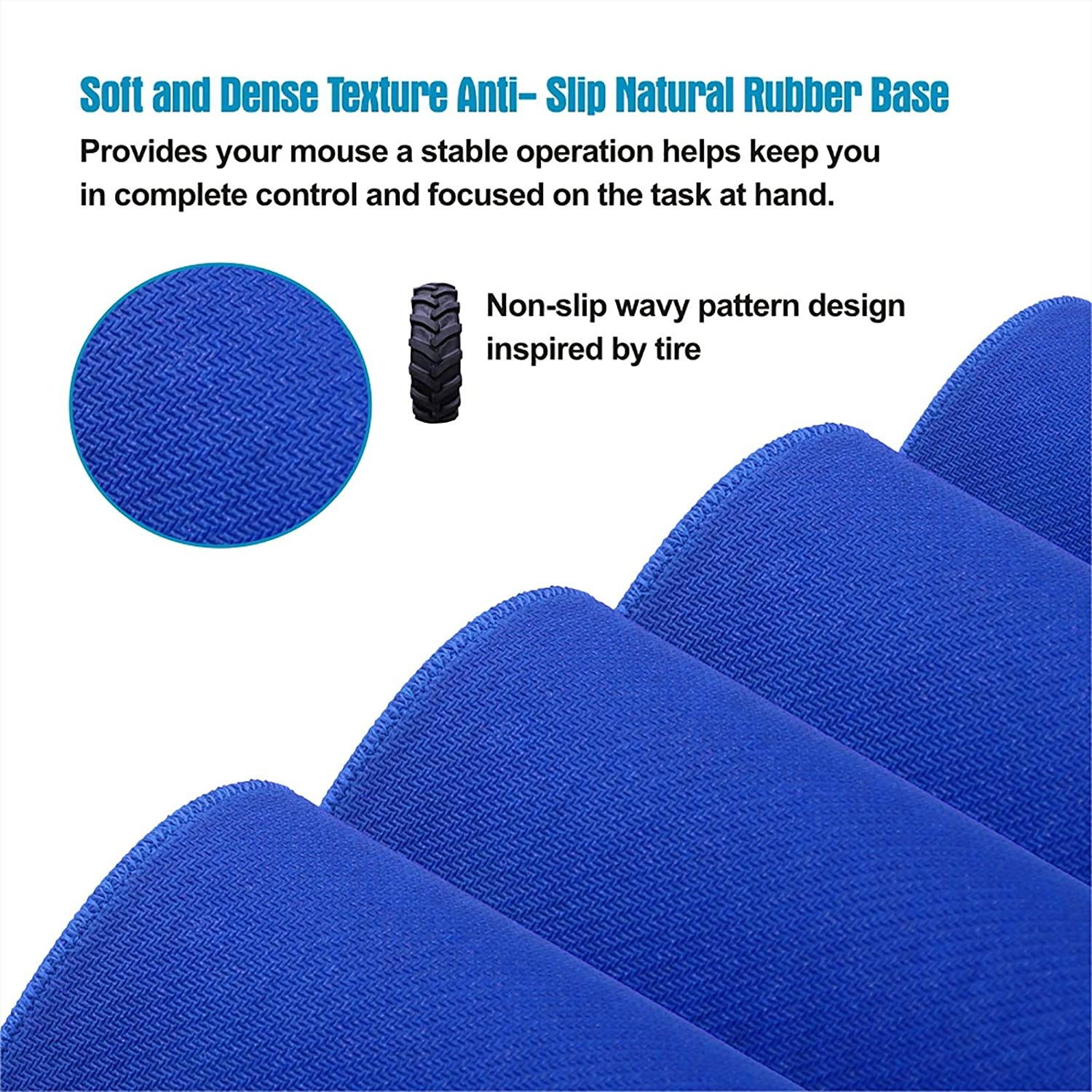 Mouse Pad Gaming with Blue Non Slip Rubber Base (12.6x10.6x0.16in), 4mm Thick Computer Mousepads Mat with Stitched Edge, Black Smooth Jersey Surface Mouse Pad for Laptop, Computer, Home&Office, Desk