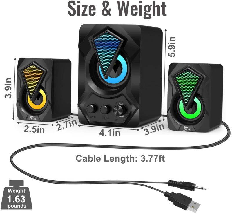Speaker, Computer Speaker with Subwoofer,  USB-Powered 2.1 Stereo Multimedia Speakers System with RGB LED Light 3.5mm Audio Input Great for Music, Movies, Gaming, PC, Laptop, Tablet, Desktop