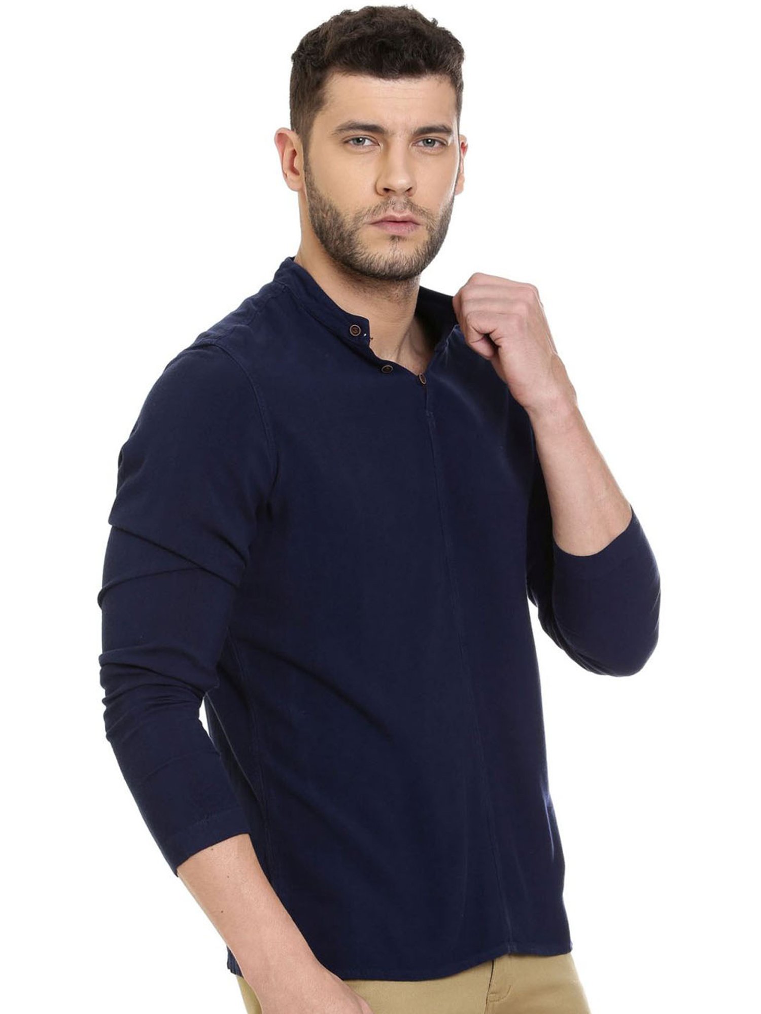 Identiti Blue Tapered Fit Short Kurta
