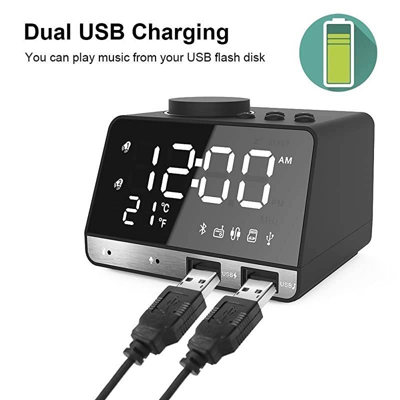 Clocks for Bedrooms 42quot LED Digital Clock Radio with FM Radio Dual USB Port for Charger Snooze Bluetooth AUX TF Card Play Battery Backup Best for Men