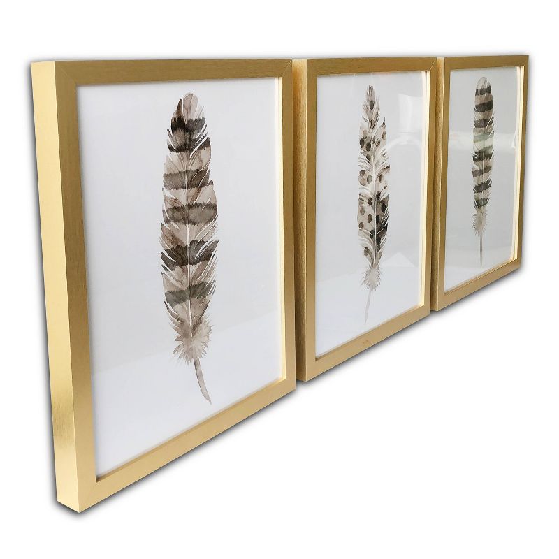 (Set of 3) 16" x 20" Feathers Framed Wall Canvas Brown - Gallery 57