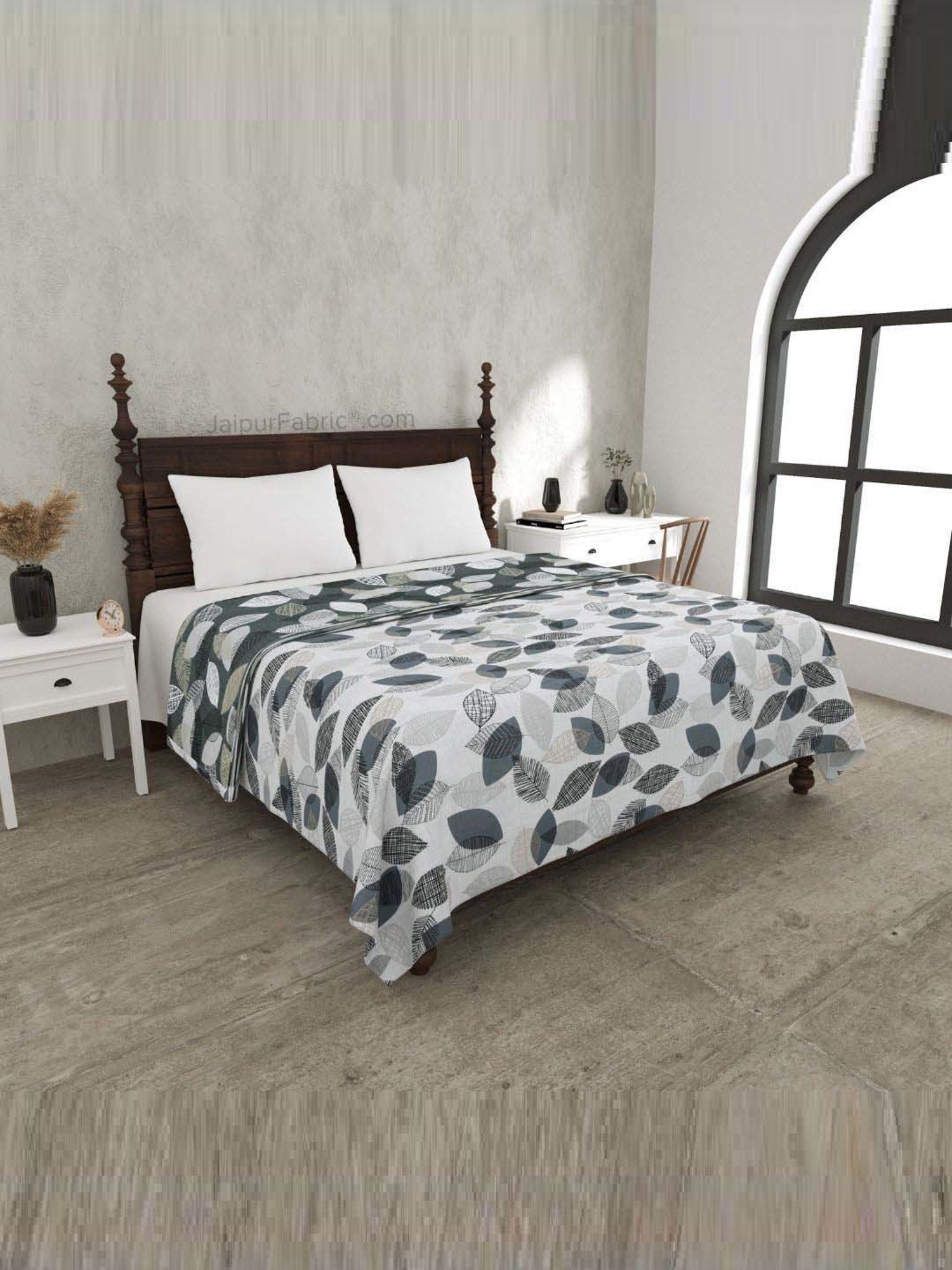 Haus & Kinder Cambric Floral Green & Yellow Cotton Single Reversible Dohar