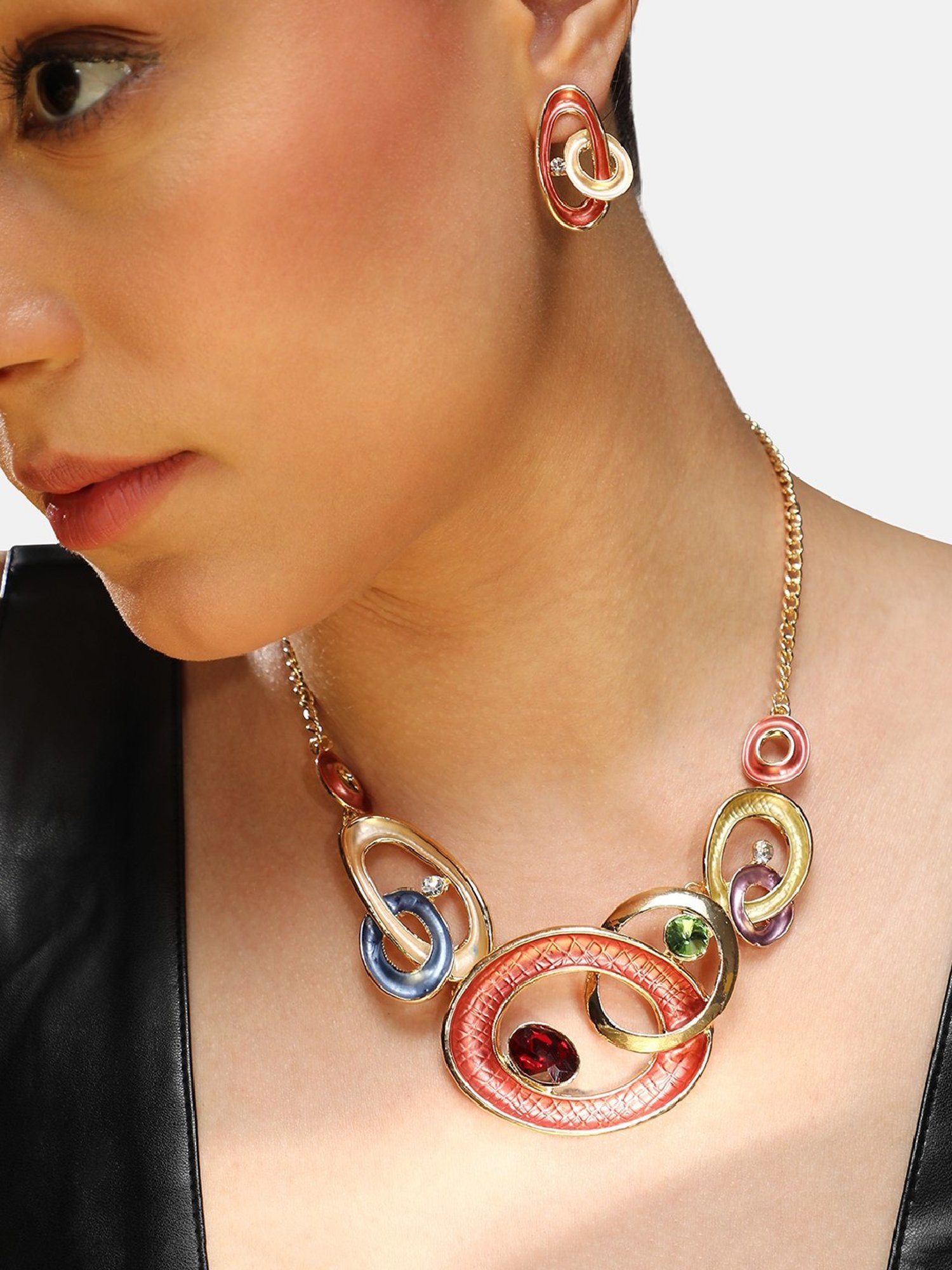 Sohi Women's Circular Cluster Jewellery Set - Multicolour