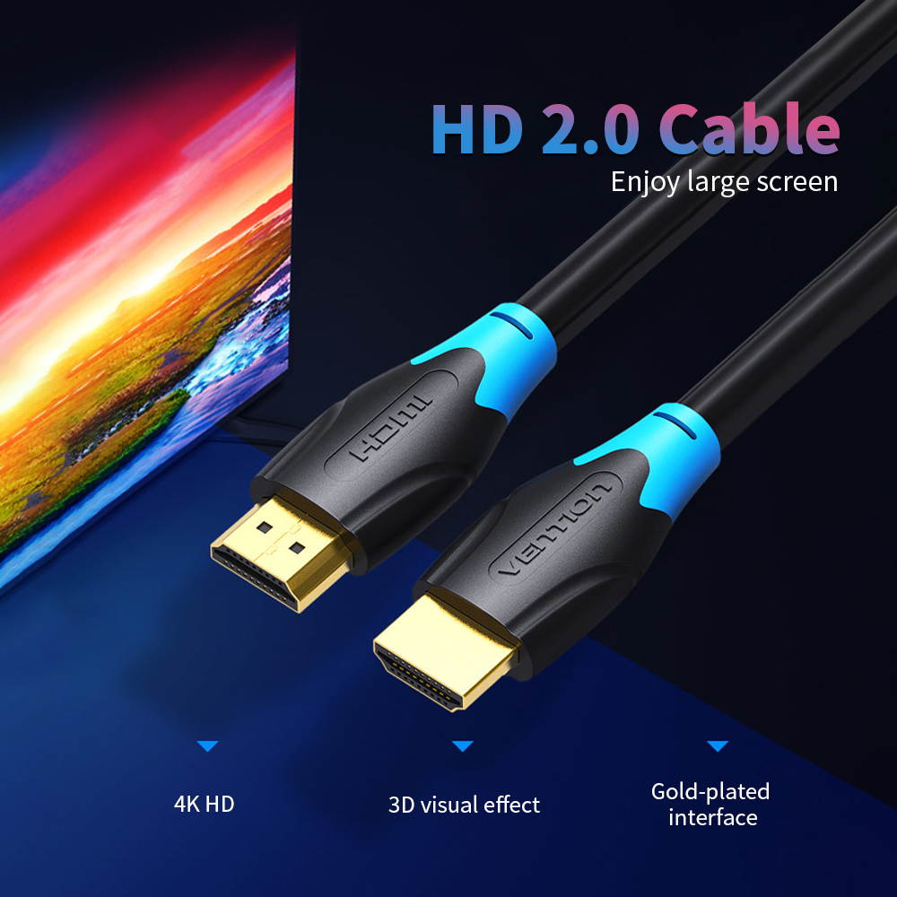 VENTION HD 2.0 Cable 4K Digital High Definition Video Cable Male to Male Adapter Cable for Laptop PC TV STB Game Console 3m/9.84ft