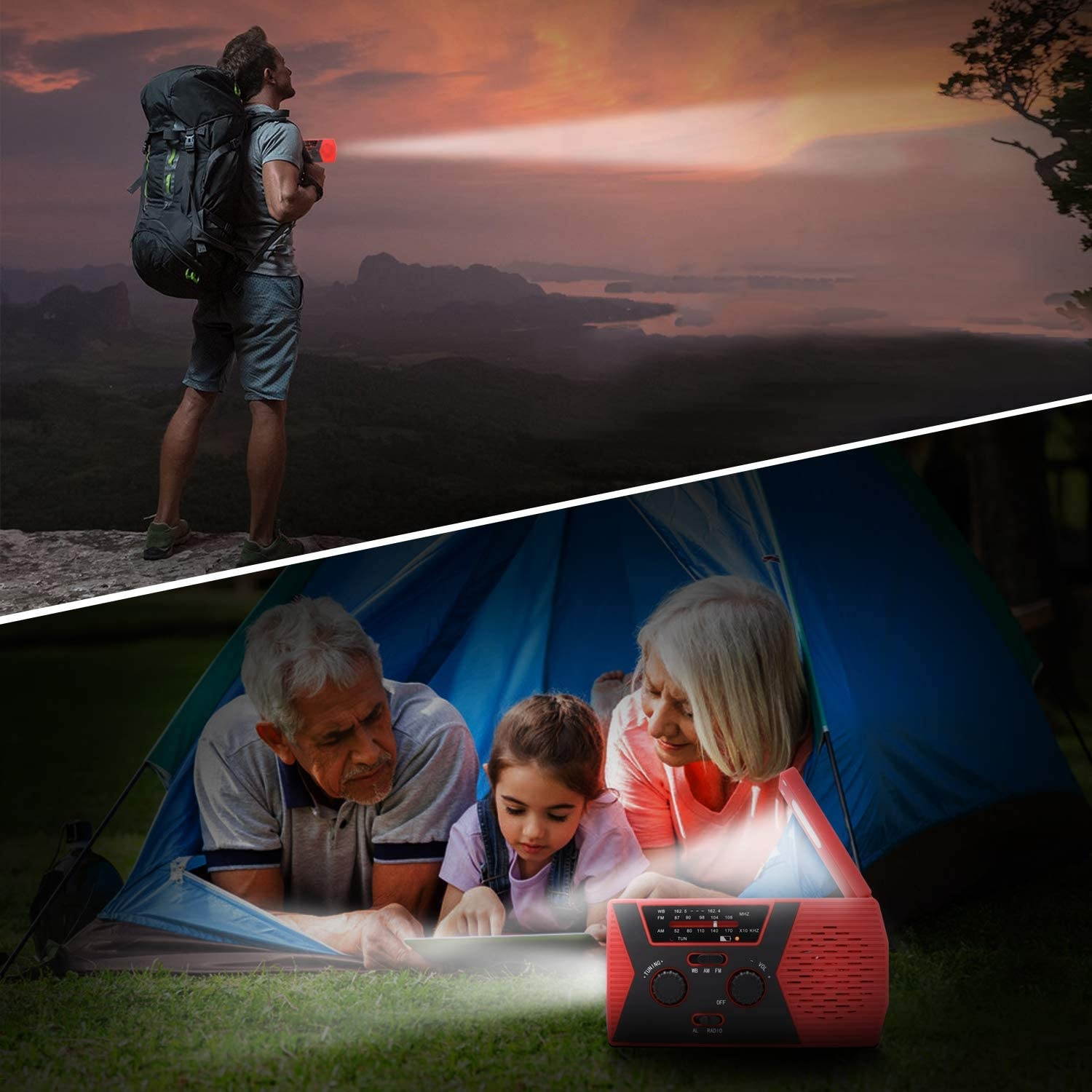 [Premium Version] RegeMoudal Emergency Solar Hand Crank Radio, NOAA Weather Radio for Emergency with AM/FM, LED Flashlight, Reading Lamp, 2000mAh Power Bank and SOS Alarm