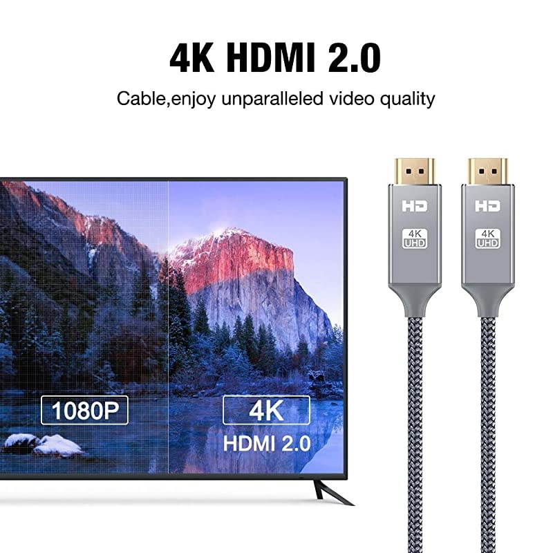 4K HDMI Cable 15FT HDMI Cord High Speed 18Gbps HDMI to HDMI Cable4K 3D 2160P 1080P Ethernet 28AWG Braided HDMI 20 Cable Audio Return Compatible UHD TV Bluray PS43 Monitor PC