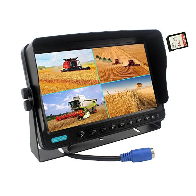 Vehicle Vision Safety Backup Camera System 7 inch Monitor Built-in DVR Recorder with Quad Split Screen Vehicle Side Camera Rear View Camera Monitor Kit for Truck Van Caravan Trailers