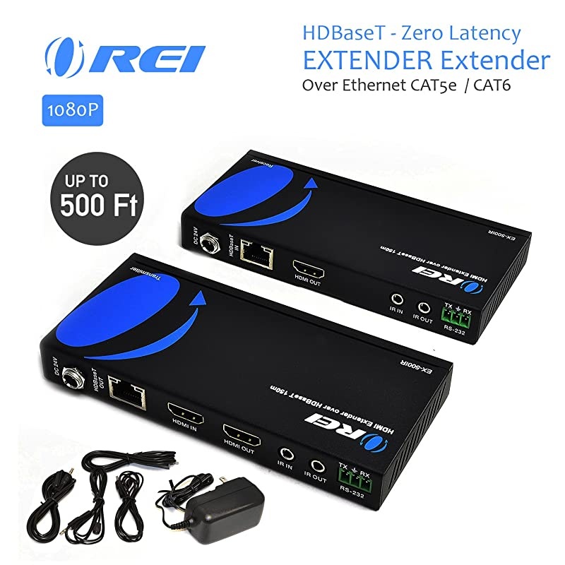 HDBaseT HDMI Extender over Cat5e/6 Ethernet LAN cable - Up to 500 Feet - IR, HDMI Loop-out, RS-232, PoC, HDMI Balun (EX-500IR)