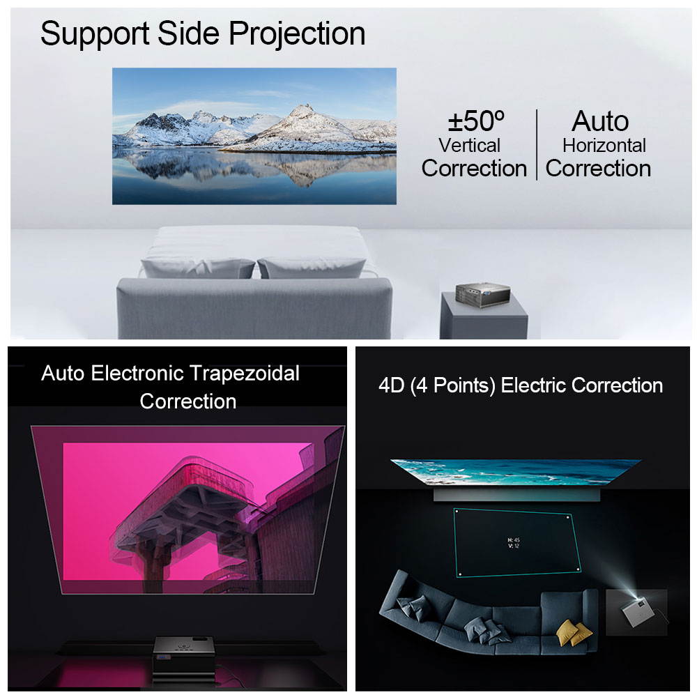 Portable Projector, WiFi Projectors with Bluetooth, Side Projection and 130&rdquo; Display Supported, 1080P 4K Compatible with Phone, PC, TV Stick, PS4, HDMI / USB/ VGA/ AV, for Home Theater Gaming Sports