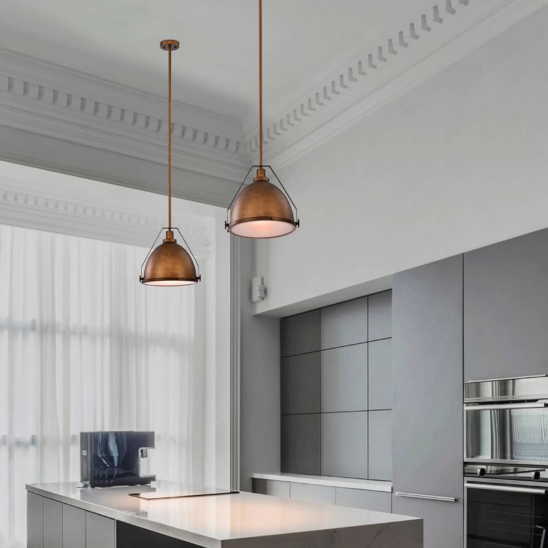 14" x 14" x 42" Metal Hyacinth Bowl Pendant Brown - Warehouse Of Tiffany