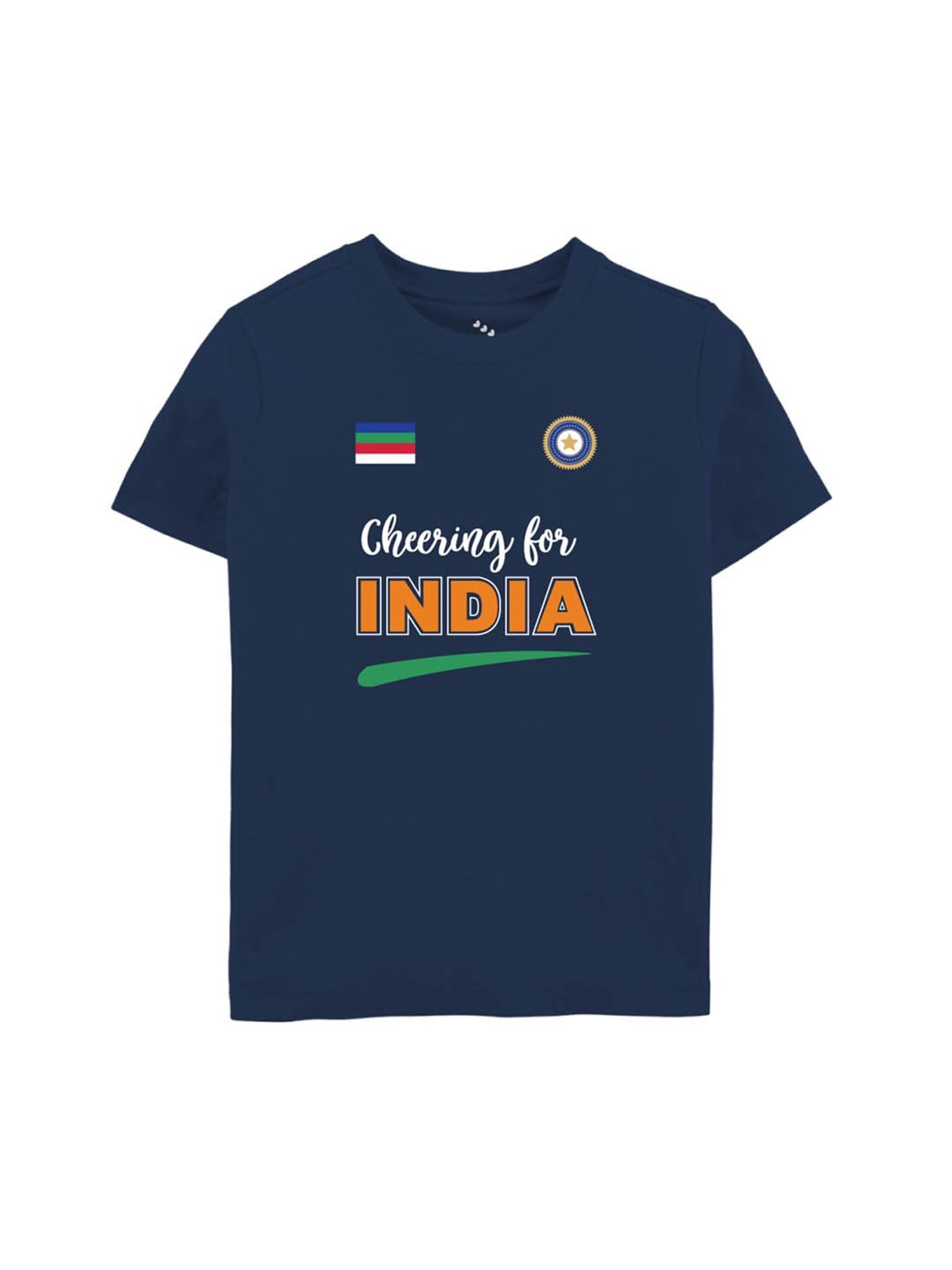 Zeezeezoo Kids Navy Blue Cheering For India Cricket Printed T-shirt