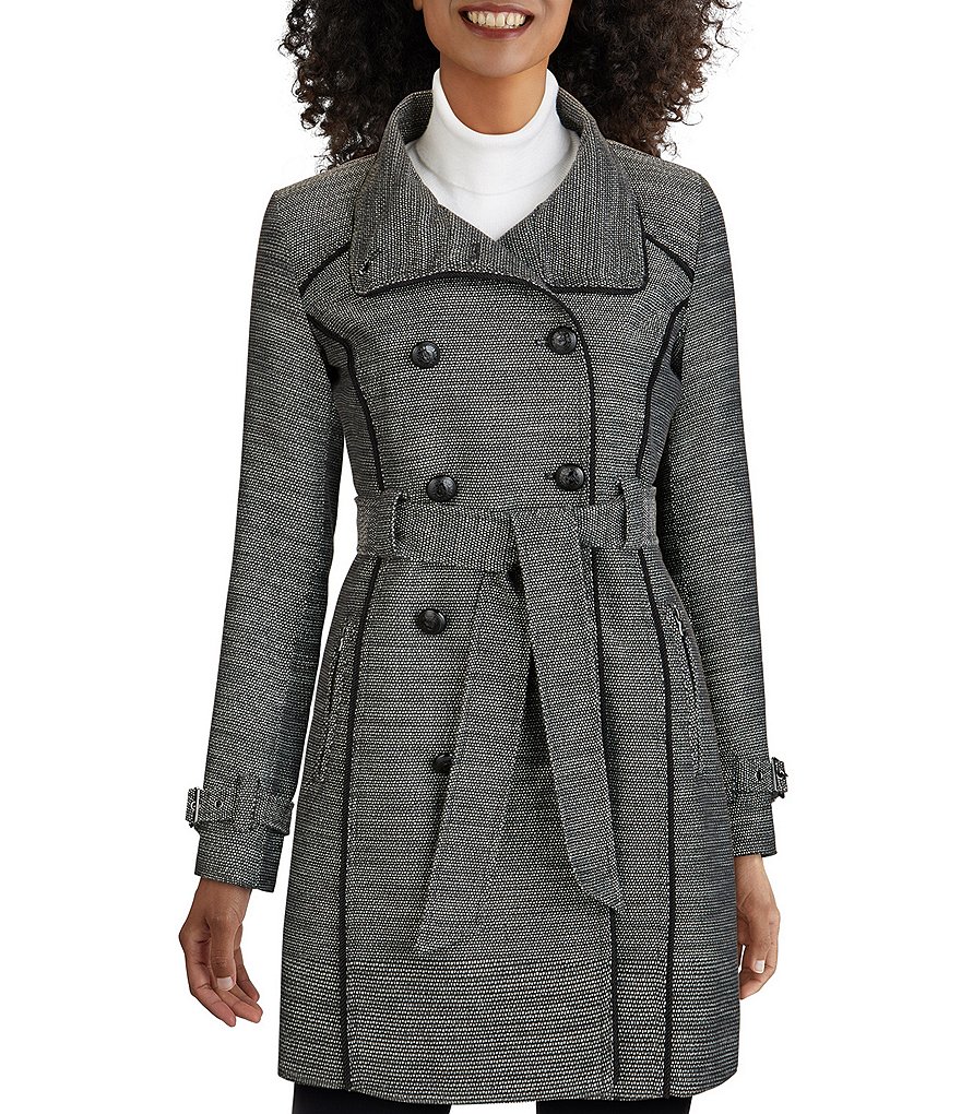 Kenneth Cole New York Short Water-Resistant Stand Collar Hooded Long Sleeve Chevron Puffer Jacket