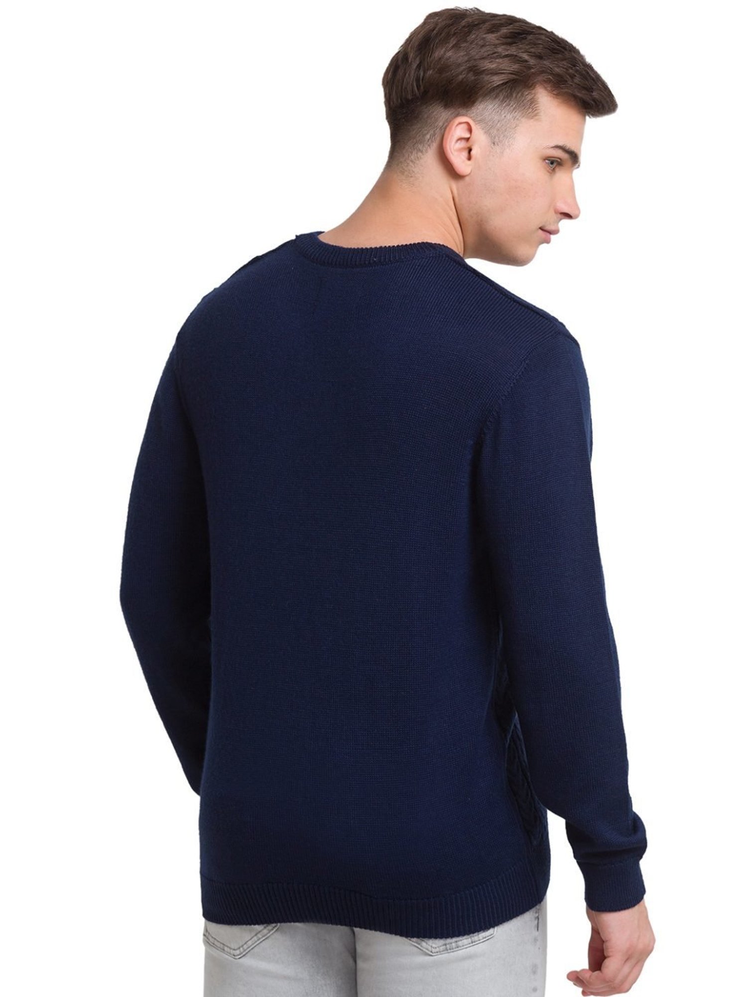 ColorPlus Blue Tailored Fit Self Pattern Sweater
