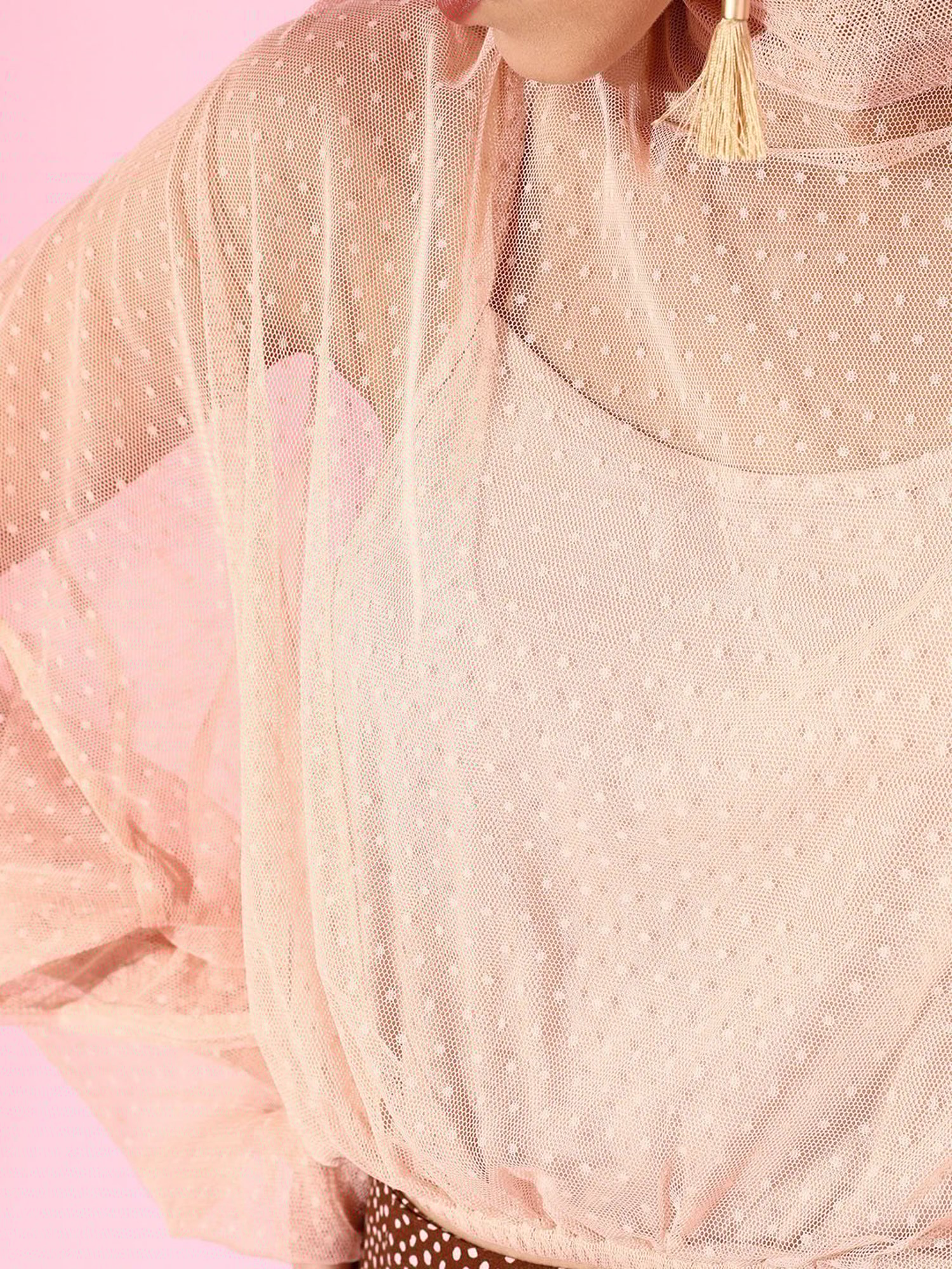 QUIERO Peach Self Design Crop Top