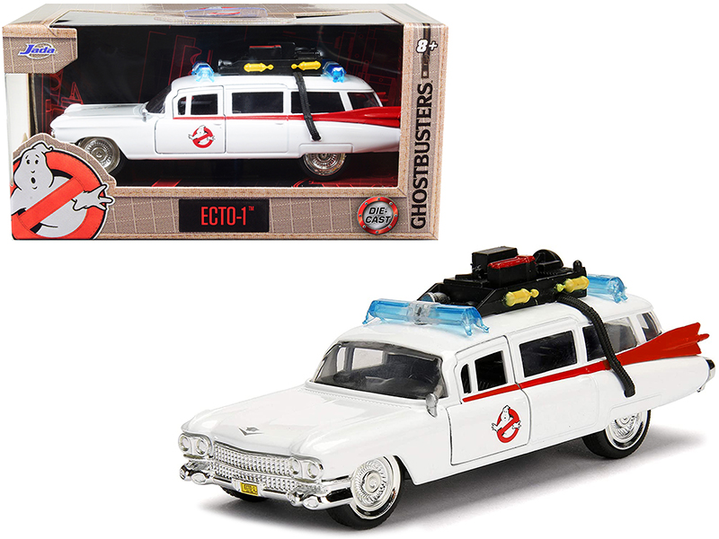 1959 Cadillac Ambulance Ecto-1 White "Ghostbusters" Movie "Hollywood Rides" Series 1/24 Diecast Model Car by Jada