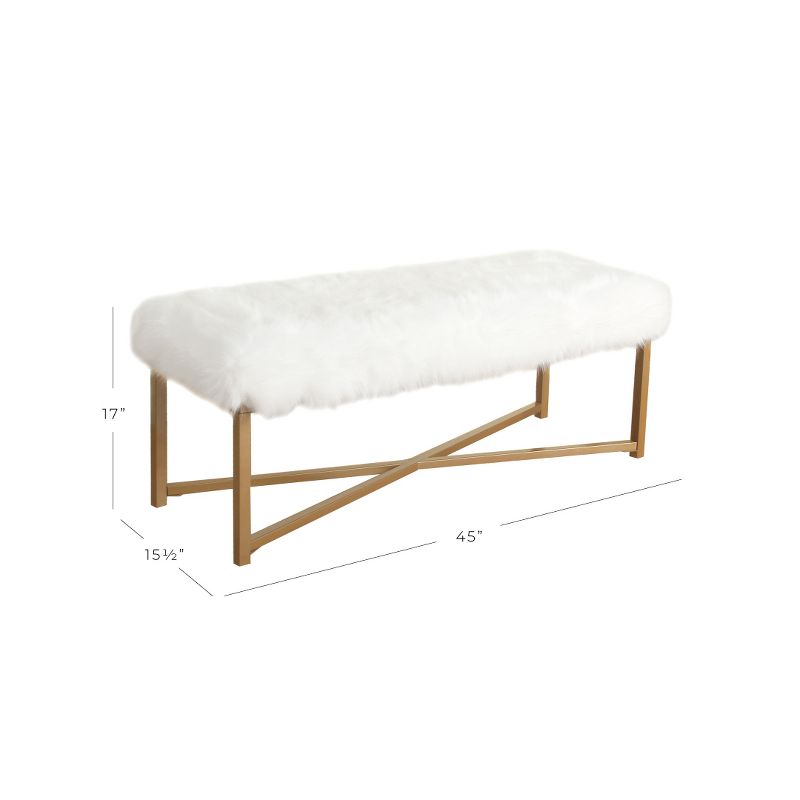 Faux Fur Rectangle Bench White - HomePop