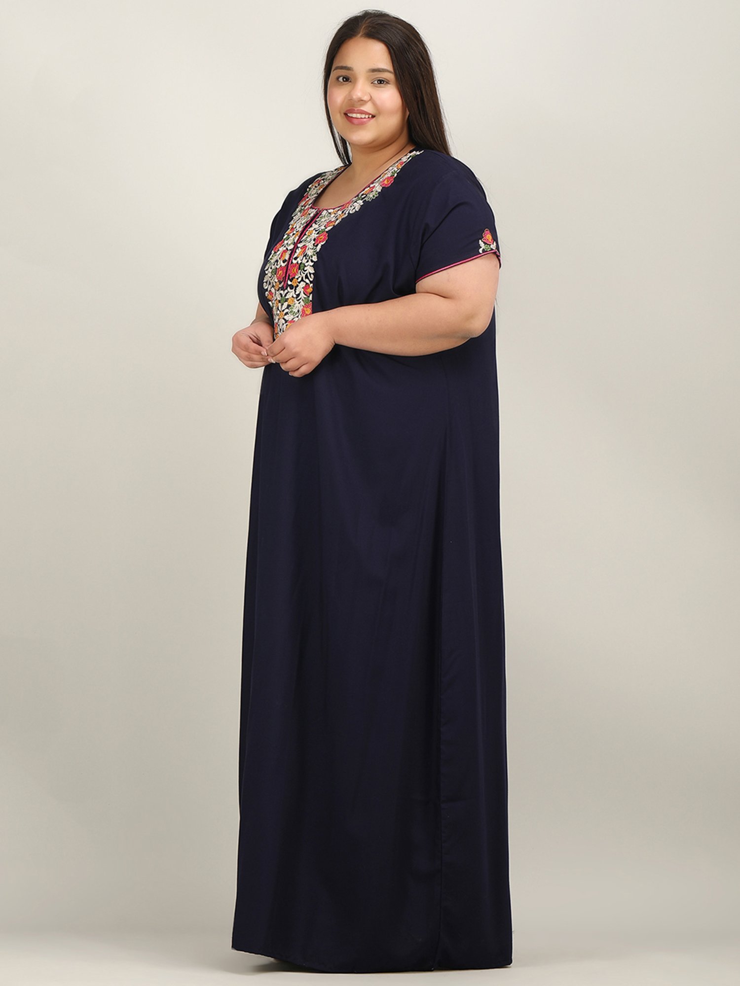 KOI SLEEPWEAR Navy Embroidered Night Gown