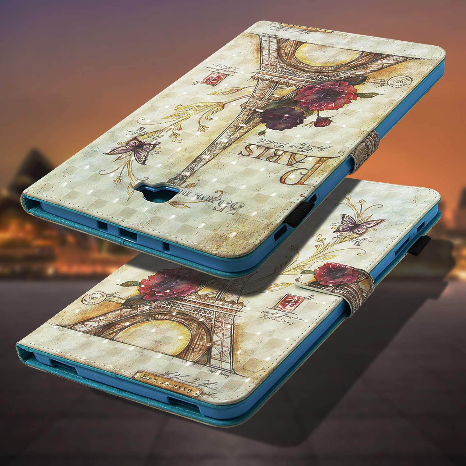 UUcovers Samsung Galaxy Tab A 10.1 Inch T580 Case, Slim Lightweight PU Leather AUTO Wake/Sleep Folio Smart Wallet Case with Cards/Cash Holder for SM-T580/T585-Paris Tower