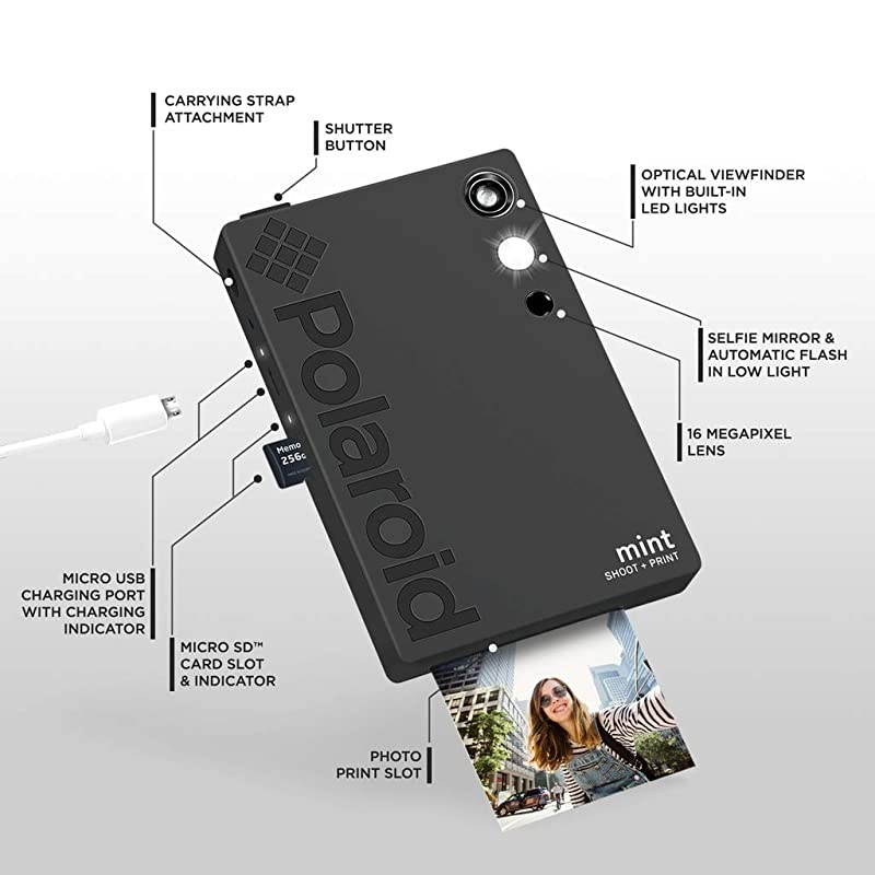 Polaroid Mint Instant Print Digital Camera (Black), Prints on  2x3 Sticky-Backed Photo Paper